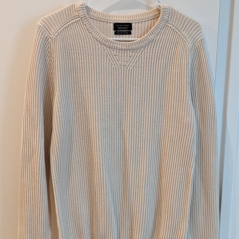 Zara Man Thick Cream Ribbed Sweater